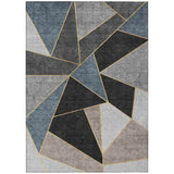 8' X 10' Blue Charcoal And Gray Geometric Washable Indoor Outdoor Area Rug