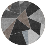 8' Chocolate Gray And Charcoal Round Geometric Washable Indoor Outdoor Area Rug