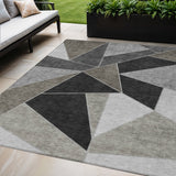 5' X 8' Coffee Charcoal And Gray Geometric Washable Indoor Outdoor Area Rug