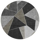 8' Coffee Charcoal And Gray Round Geometric Washable Indoor Outdoor Area Rug