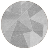 8' Gray Silver And Graphite Round Geometric Washable Indoor Outdoor Area Rug