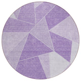 8' Lilac And Purple Round Geometric Washable Indoor Outdoor Area Rug