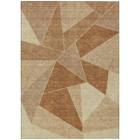 3' X 5' Orange Copper And Beige Geometric Washable Indoor Outdoor Area Rug