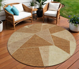 8' Orange Copper And Beige Round Geometric Washable Indoor Outdoor Area Rug