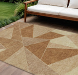 8' X 10' Orange Copper And Beige Geometric Washable Indoor Outdoor Area Rug
