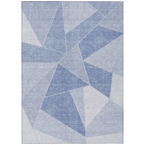 3' X 5' Sky Blue And Denim Blue Geometric Washable Indoor Outdoor Area Rug
