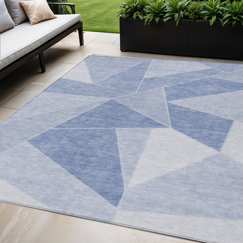 5' X 8' Sky Blue And Denim Blue Geometric Washable Indoor Outdoor Area Rug