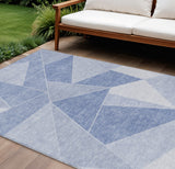 8' X 10' Sky Blue And Denim Blue Geometric Washable Indoor Outdoor Area Rug