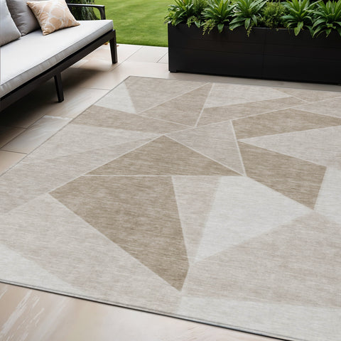 5' X 8' Taupe Brown And Beige Geometric Washable Indoor Outdoor Area Rug