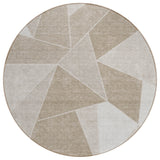 8' Taupe Brown And Beige Round Geometric Washable Indoor Outdoor Area Rug