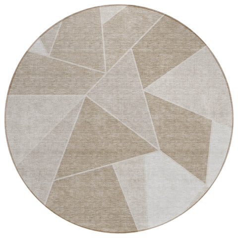 8' Taupe Brown And Beige Round Geometric Washable Indoor Outdoor Area Rug