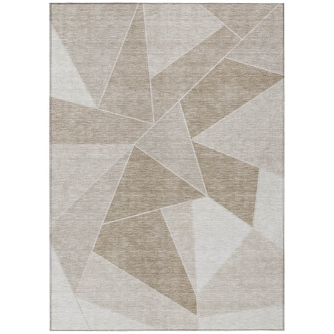 8' X 10' Taupe Brown And Beige Geometric Washable Indoor Outdoor Area Rug