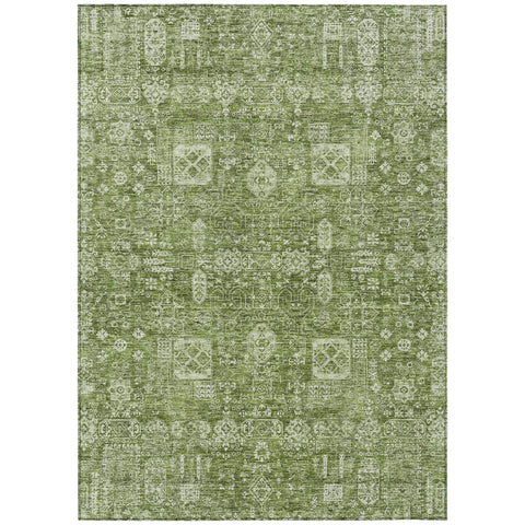 3' X 5' Artichoke Green And Ivory Oriental Washable Indoor Outdoor Area Rug