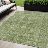 5' X 8' Artichoke Green And Ivory Oriental Washable Indoor Outdoor Area Rug
