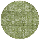 8' Artichoke Green And Ivory Round Oriental Washable Indoor Outdoor Area Rug