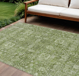 8' X 10' Artichoke Green And Ivory Oriental Washable Indoor Outdoor Area Rug