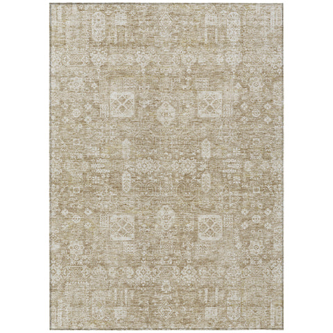 5' X 8' Beige Tan And Ivory Oriental Washable Indoor Outdoor Area Rug
