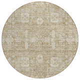 8' Beige Tan And Ivory Round Oriental Washable Indoor Outdoor Area Rug