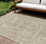 8' X 10' Beige Tan And Ivory Oriental Washable Indoor Outdoor Area Rug