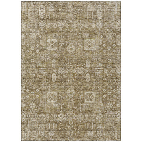 3' X 5' Brown Beige And Ivory Oriental Washable Indoor Outdoor Area Rug