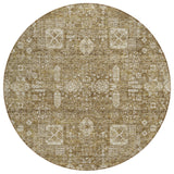 8' Brown Beige And Ivory Round Oriental Washable Indoor Outdoor Area Rug