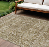 8' X 10' Brown Beige And Ivory Oriental Washable Indoor Outdoor Area Rug