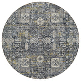 8' Charcoal Gray And Ivory Round Oriental Washable Indoor Outdoor Area Rug