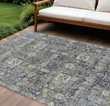 8' X 10' Charcoal Gray And Ivory Oriental Washable Indoor Outdoor Area Rug