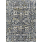 8' X 10' Charcoal Gray And Ivory Oriental Washable Indoor Outdoor Area Rug