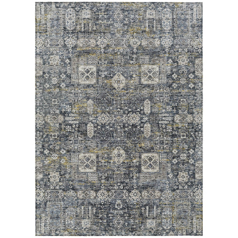 8' X 10' Charcoal Gray And Ivory Oriental Washable Indoor Outdoor Area Rug