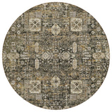 8' Coffee And Beige Round Oriental Washable Indoor Outdoor Area Rug