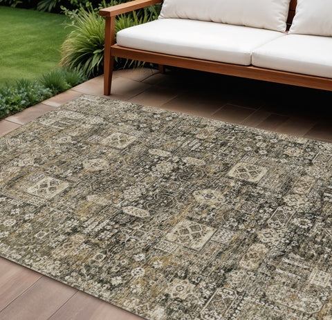 8' X 10' Coffee And Beige Oriental Washable Indoor Outdoor Area Rug