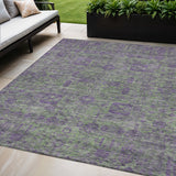 5' X 8' Fern Green And Purple Oriental Washable Indoor Outdoor Area Rug