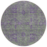 8' Fern Green And Purple Round Oriental Washable Indoor Outdoor Area Rug