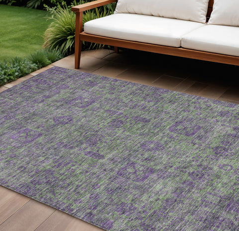 8' X 10' Fern Green And Purple Oriental Washable Indoor Outdoor Area Rug
