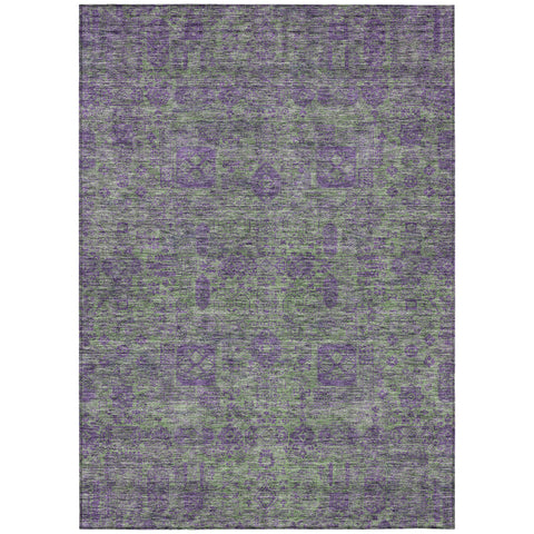8' X 10' Fern Green And Purple Oriental Washable Indoor Outdoor Area Rug