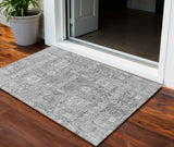 3' X 5' Gray Silver And Charcoal Oriental Washable Indoor Outdoor Area Rug