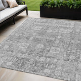 5' X 8' Gray Silver And Charcoal Oriental Washable Indoor Outdoor Area Rug