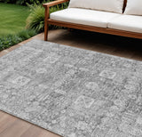 8' X 10' Gray Silver And Charcoal Oriental Washable Indoor Outdoor Area Rug