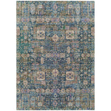 8' X 10' Green Navy Blue And Ivory Oriental Washable Indoor Outdoor Area Rug