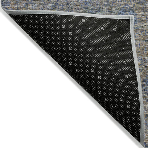 5' X 8' Khaki And Denim Blue Oriental Washable Indoor Outdoor Area Rug