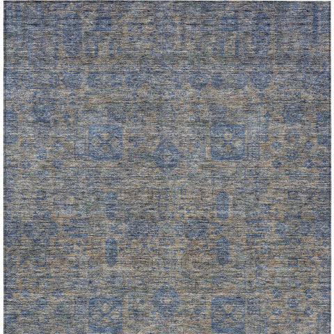 8' X 10' Khaki And Denim Blue Oriental Washable Indoor Outdoor Area Rug
