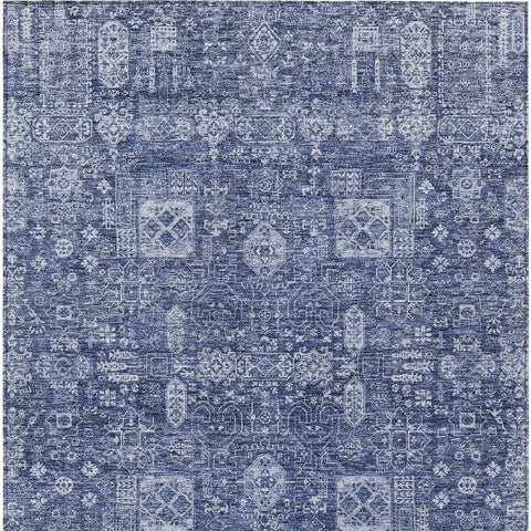 8' X 10' Navy Blue And Sky Blue Oriental Washable Indoor Outdoor Area Rug
