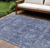 8' X 10' Navy Blue And Sky Blue Oriental Washable Indoor Outdoor Area Rug