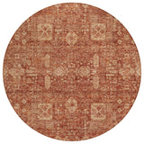8' Orange Copper And Terra Cotta Round Oriental Washable Indoor Outdoor Area Rug