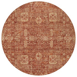 8' Orange Copper And Terra Cotta Round Oriental Washable Indoor Outdoor Area Rug