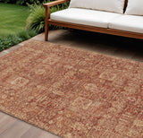 8' X 10' Orange Copper And Terra Cotta Oriental Washable Indoor Outdoor Area Rug