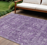 8' X 10' Purple Lilac And Lavender Oriental Washable Indoor Outdoor Area Rug