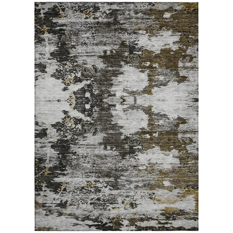 3' X 5' Taupe Brown And Gold Abstract Washable Indoor Outdoor Area Rug