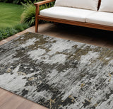 8' X 10' Taupe Brown And Gold Abstract Washable Indoor Outdoor Area Rug